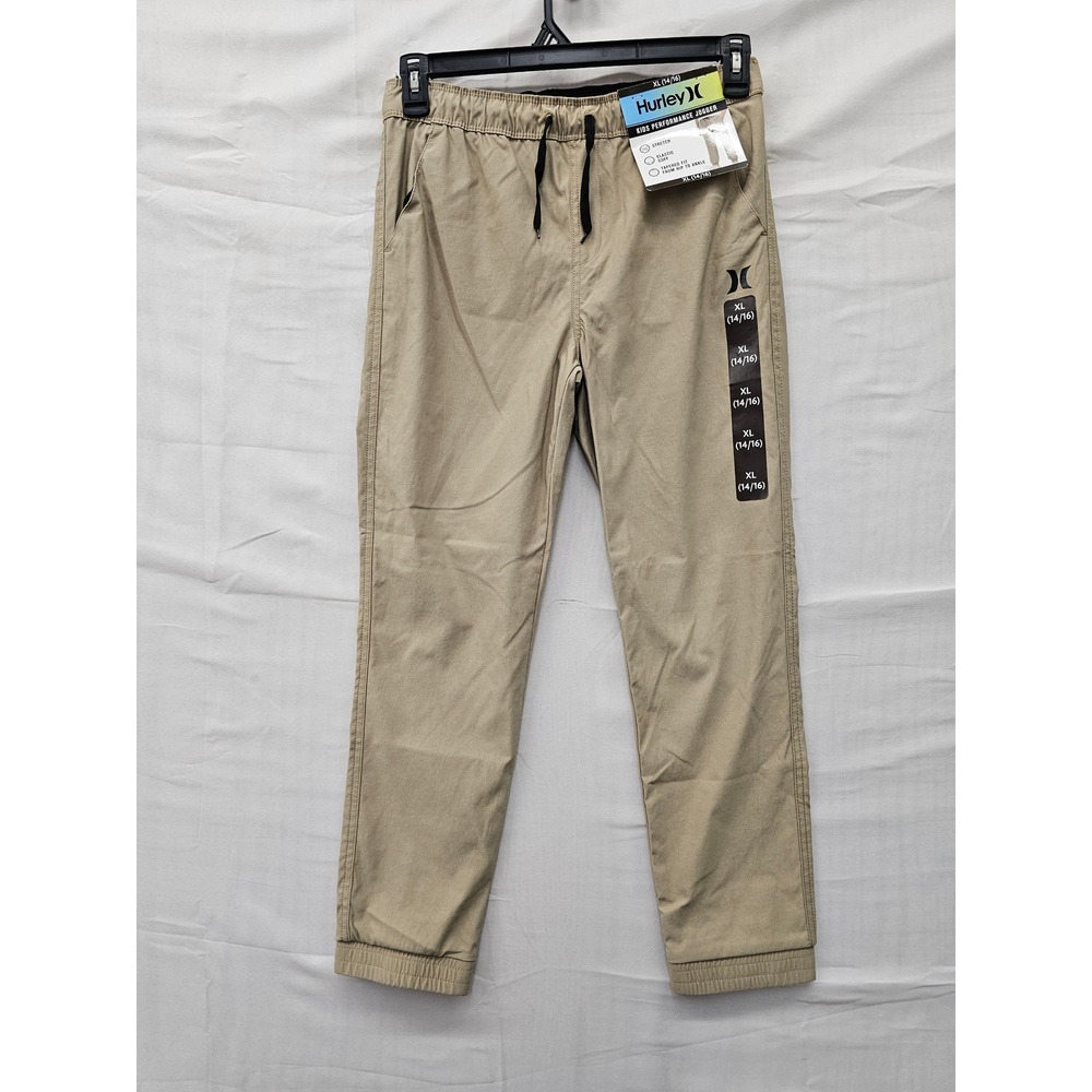 Hurley Boys Tapered Drawstring Jogger Pants Tan Nylon Blend Athletic Size XL